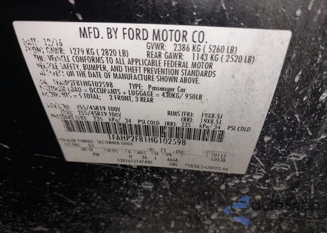 2017 Ford Taurus Limited из США, поврежденный, VIN 1FAHP2F81HG102598